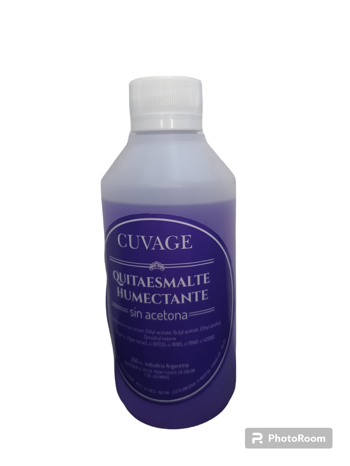 Quitaesmalte Violeta humectante y sin acetona x 250 CUVAGE MV